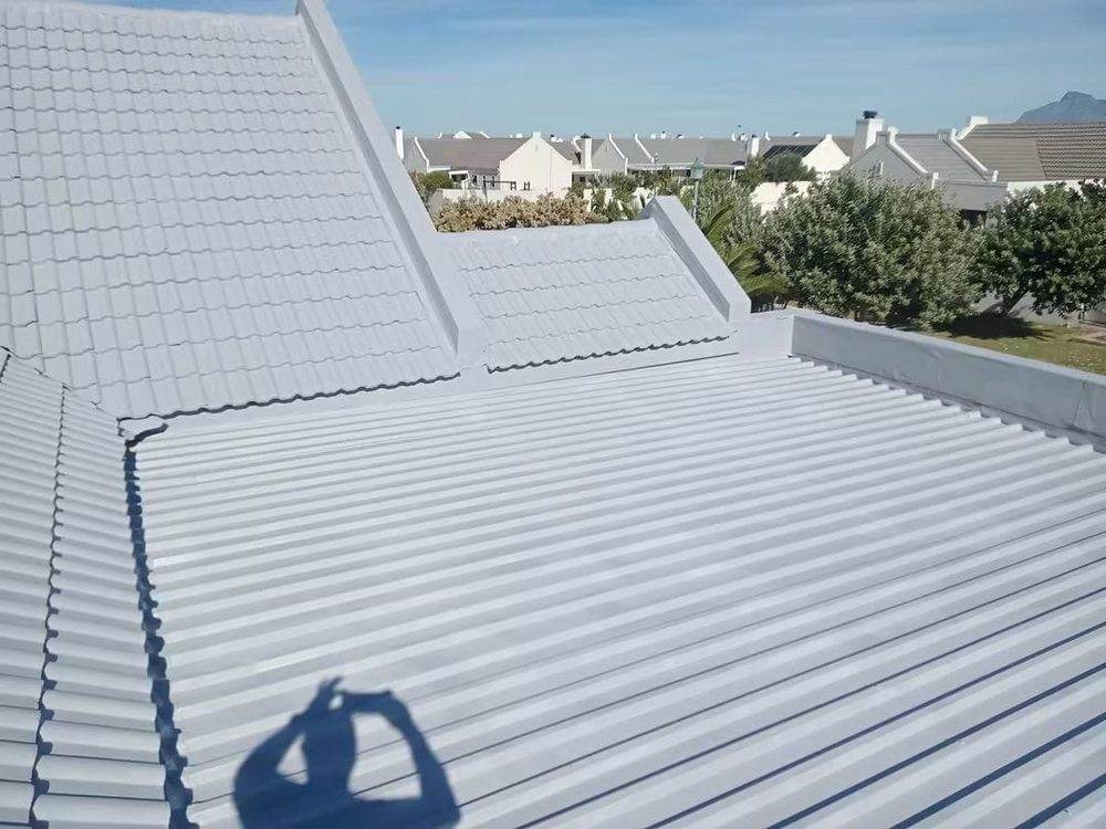 Close-up of a freshly painted and waterproofed tiled roof